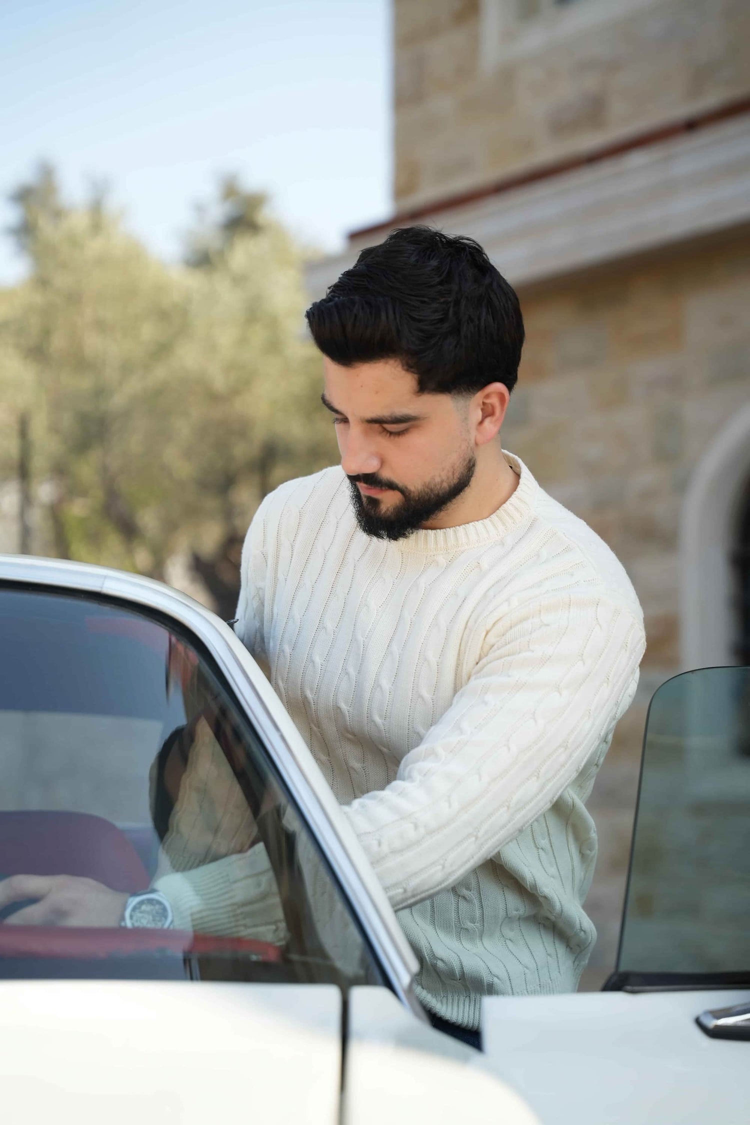Cable-Knit Sweater — Off-White
