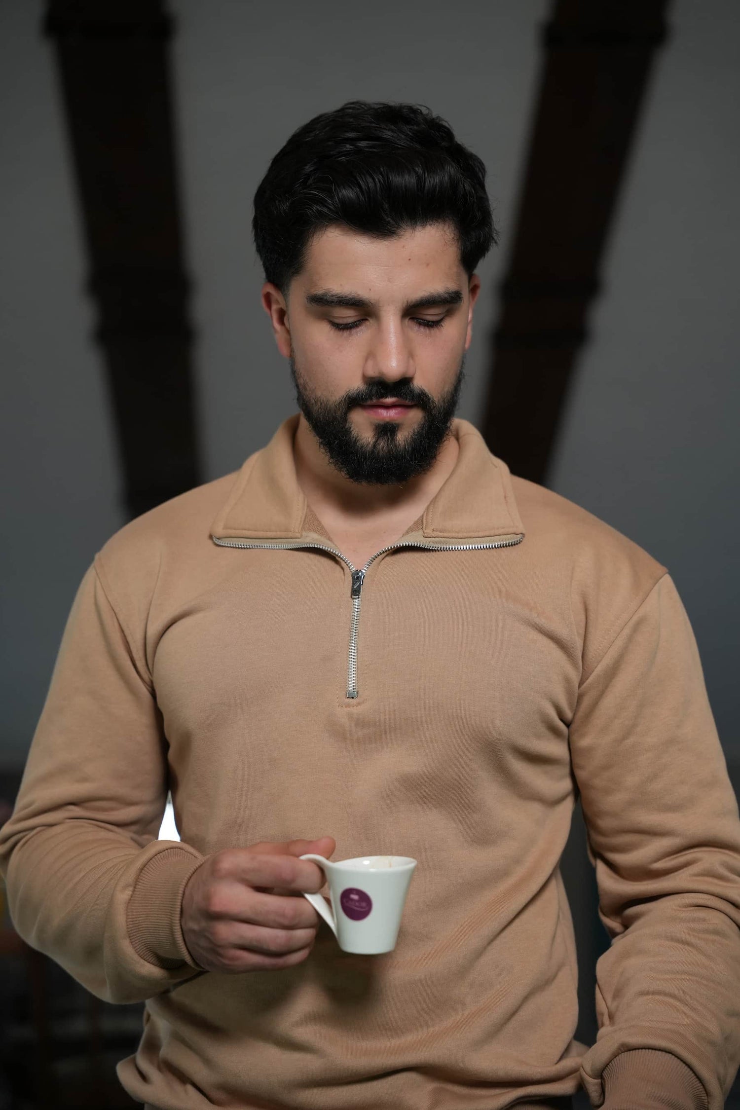 Quarter-Zip Sweater — Beige